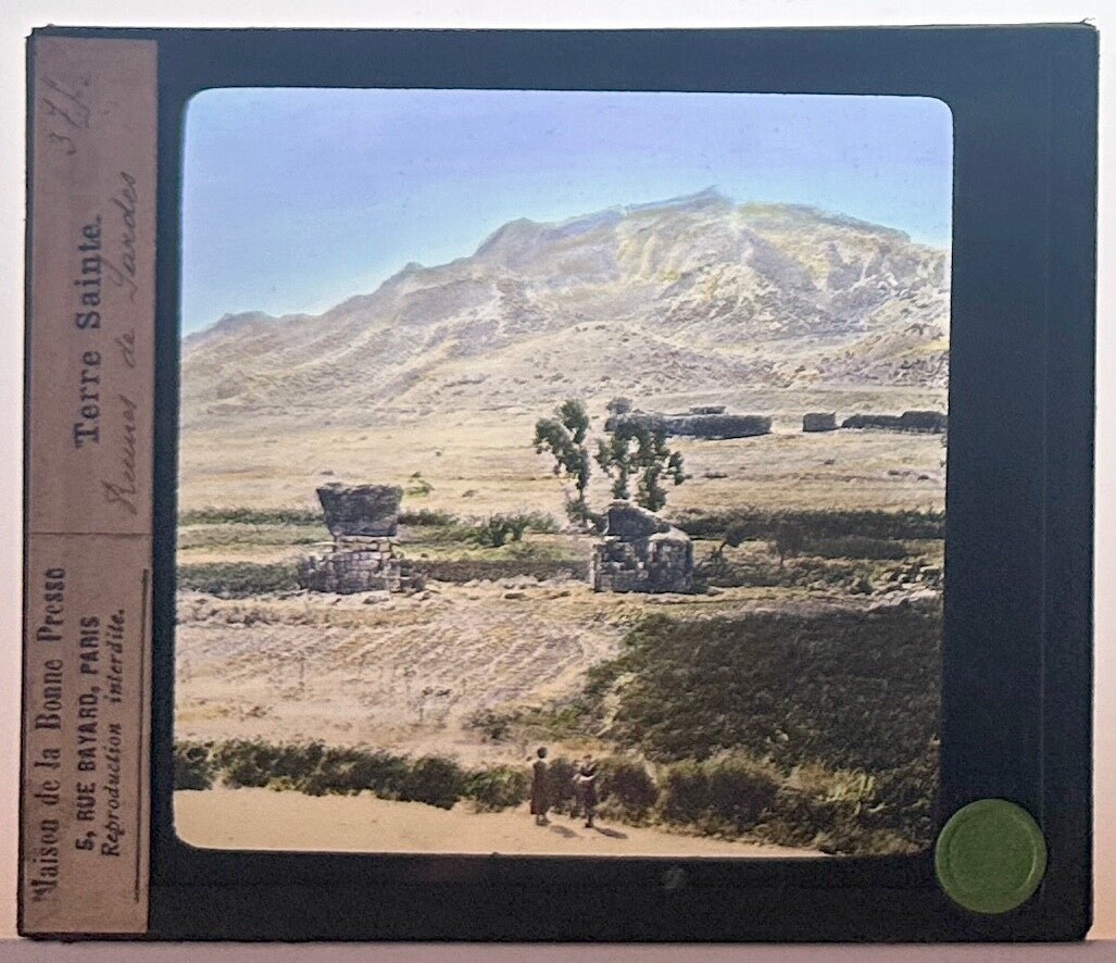 Vintage Lantern Slide Terre Sainte: Ruins of Sardis, 3.25x4in, Glass Mounted -