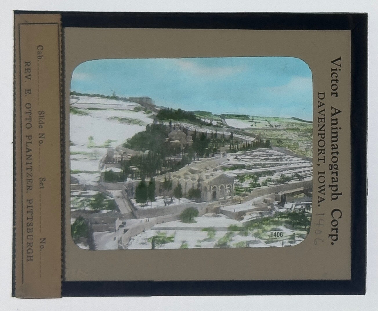 VINTAGE LANTERN SLIDE "Terre Sainte" 3.25X4IN
