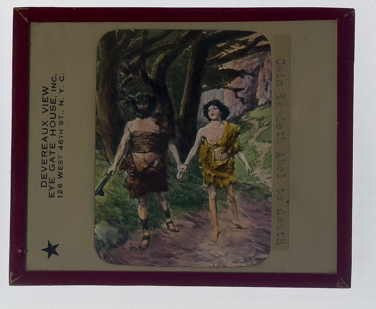 VINTAGE LANTERN SLIDE "Cain Leadeth Abel to Death" 3.25X4IN
