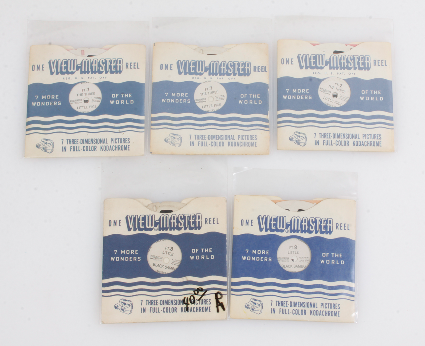 Set of 5 View Master Reels, The Three Little Pigs (x3) Little Black Sambo (x2)