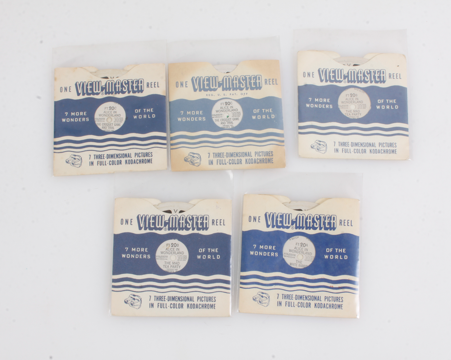 Set of 5 View Master Reels,Alice in Wonderland Reels A, B, and C