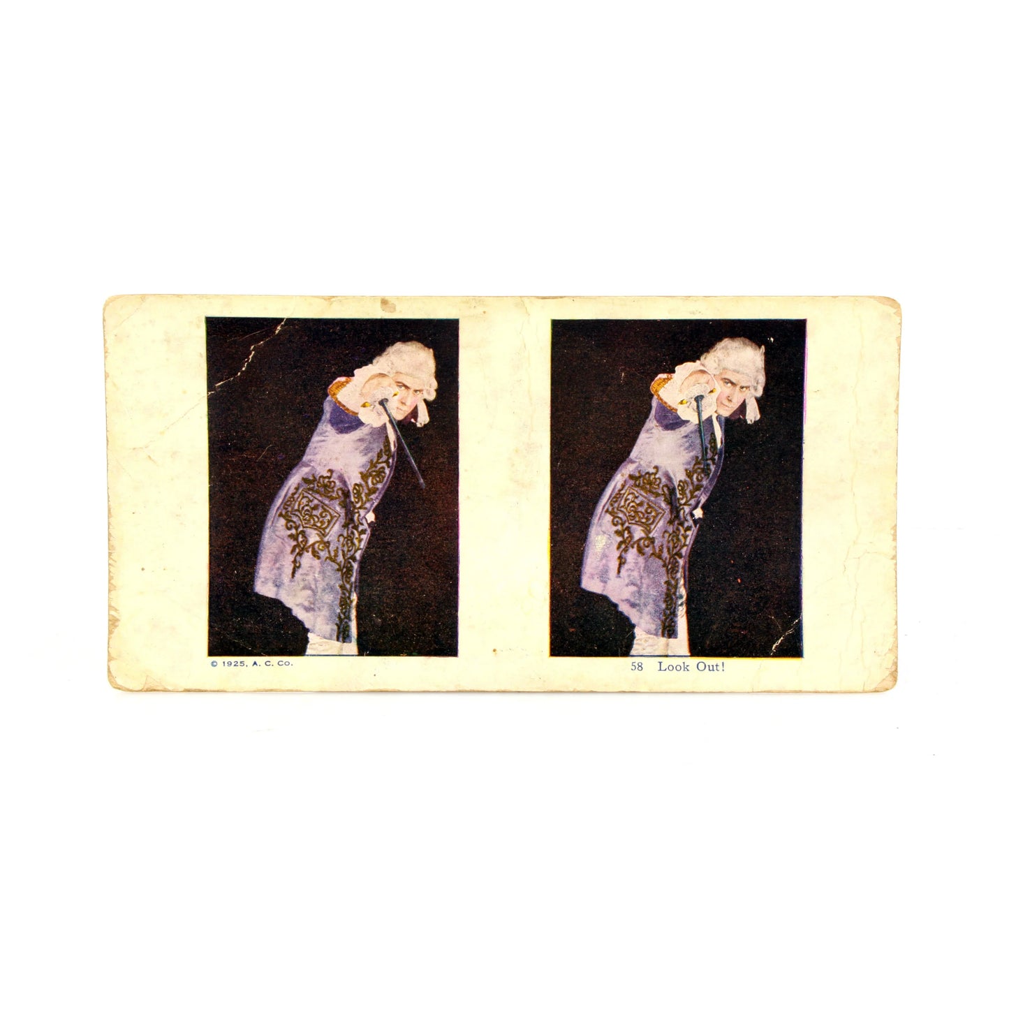 Vintage Stereograph Print of Man Swinging Fencing Sword At Viewer In 17th Century Attire