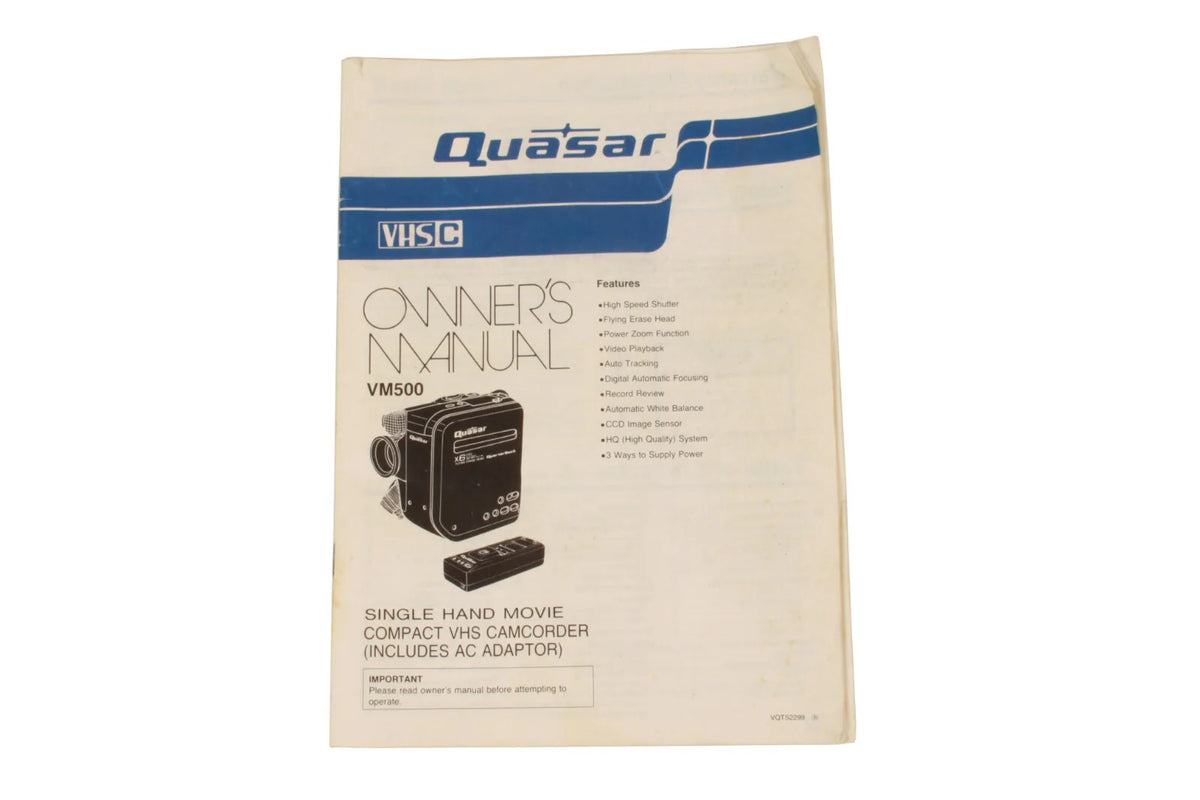 Quasar VHS-C VM500 Owners Manual