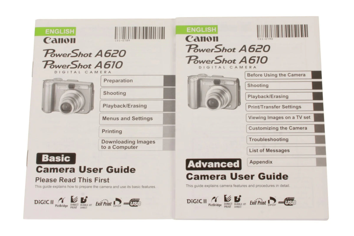 Canon PowerShot A620/610 Basic & Advanced Camera User Guide (English)