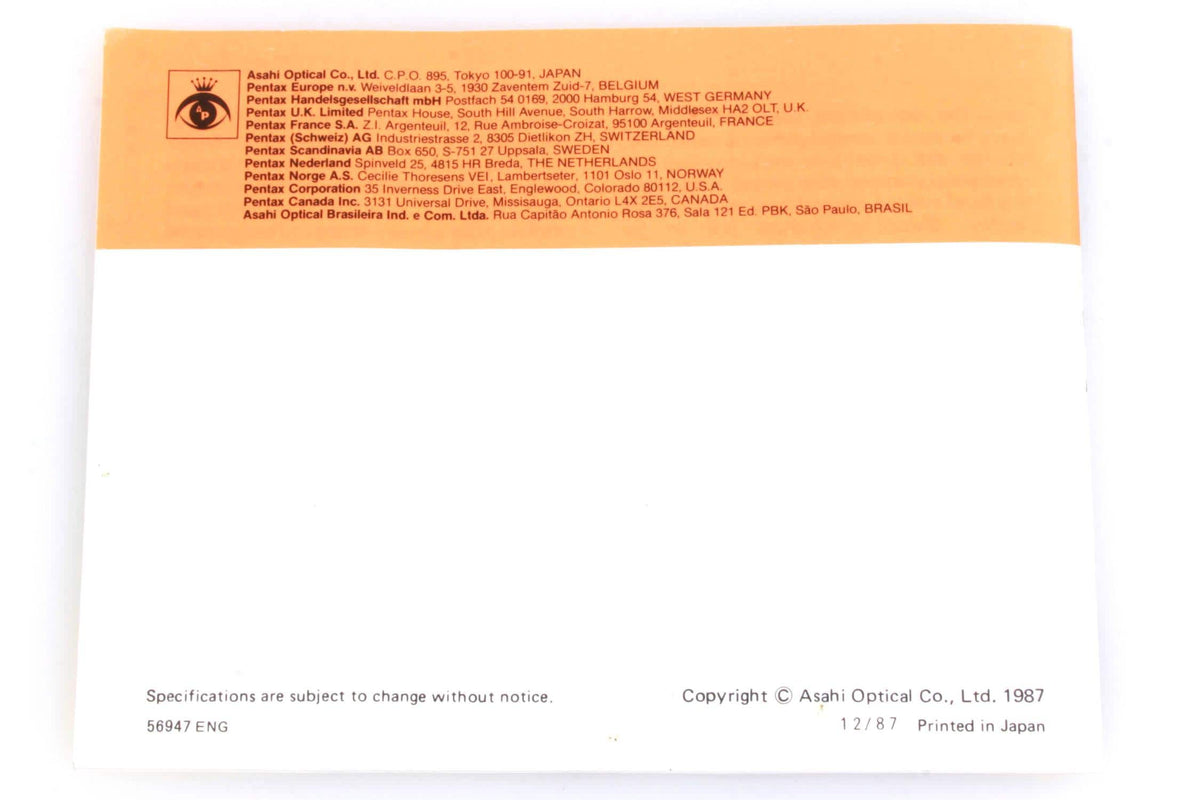 Pentax SMC F interchangeable lenses booklet