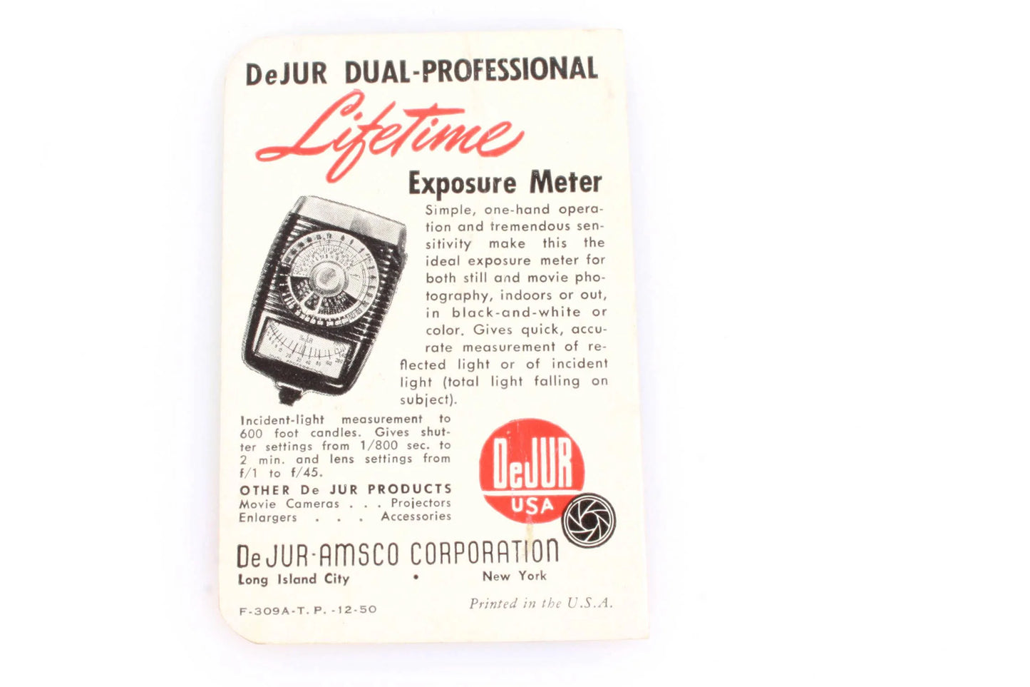DeJUR Exposure Meter Manual and Index