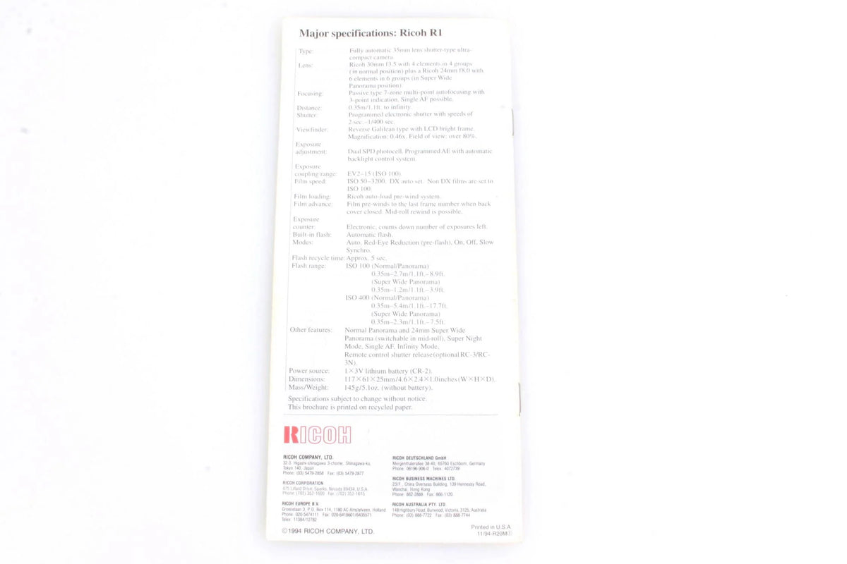 Ricoh R1 Camera Brochure