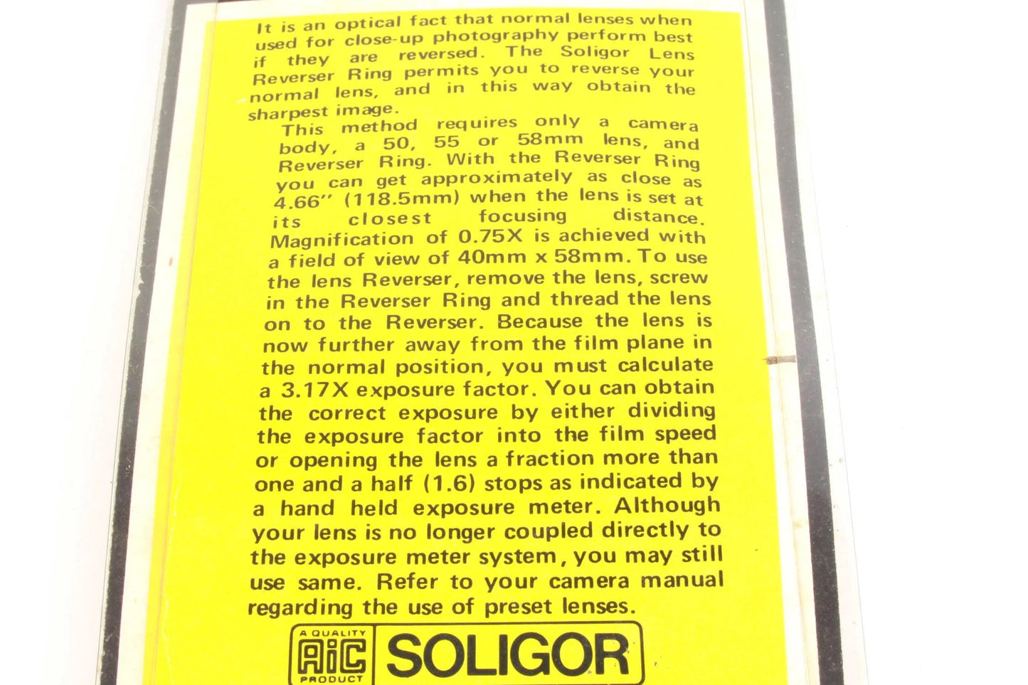 Soligor Lens Reverser Ring for Miranda Cameras 55mm