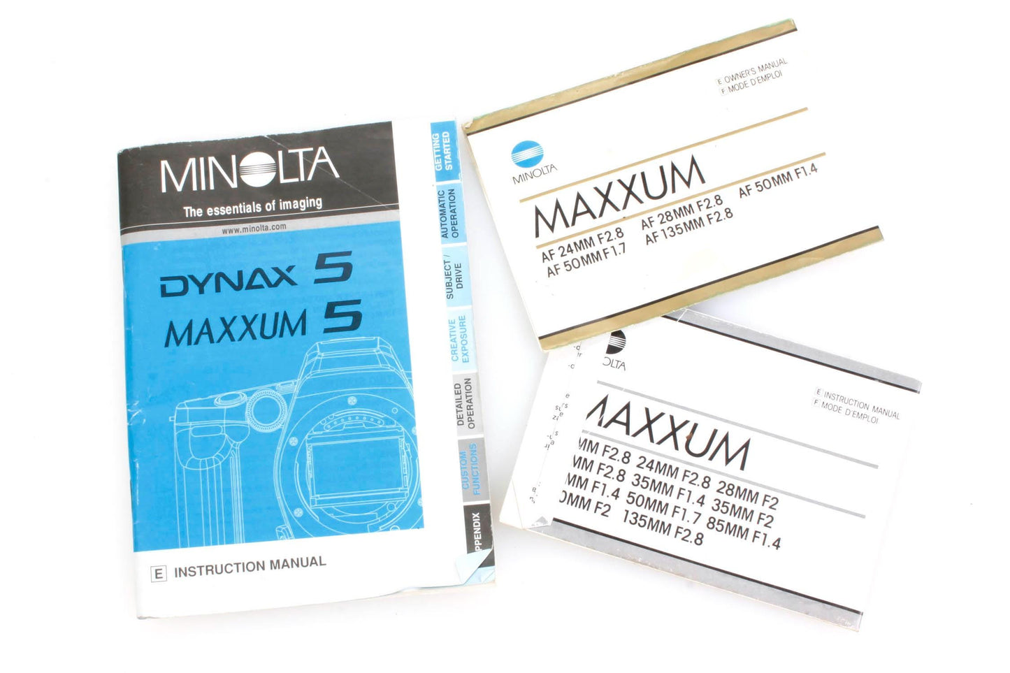 Minolta Dynax 5 + Maxxum Lenses Booklets