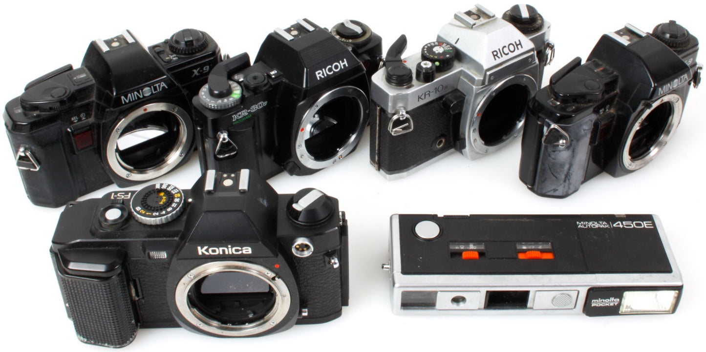 Vintage Minolta and Ricoh Camera Lot of 6 for Prop or Repair AS IS