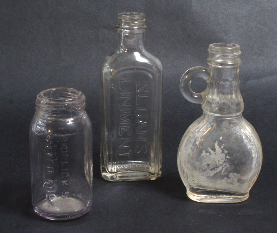 Vintage Medicine Bottles, Set Of 3//Glass Bottle//Clear Bottle//Antique Pharmaceuticals