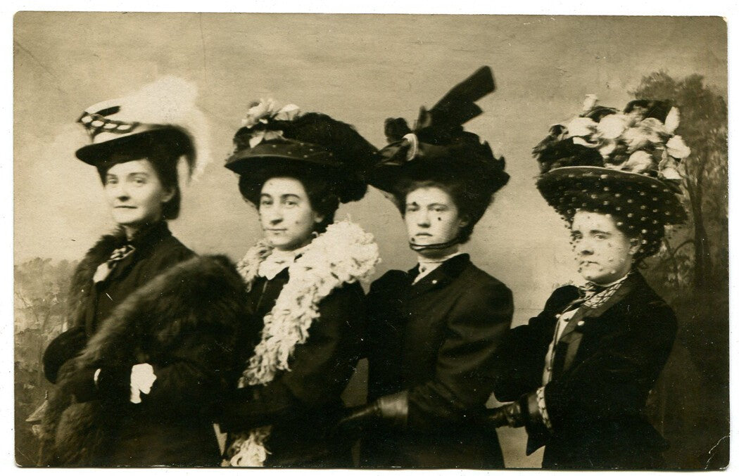 Vintage 1900s Photo Postcard - Women in Outrageous Hats, Original Ephemera,