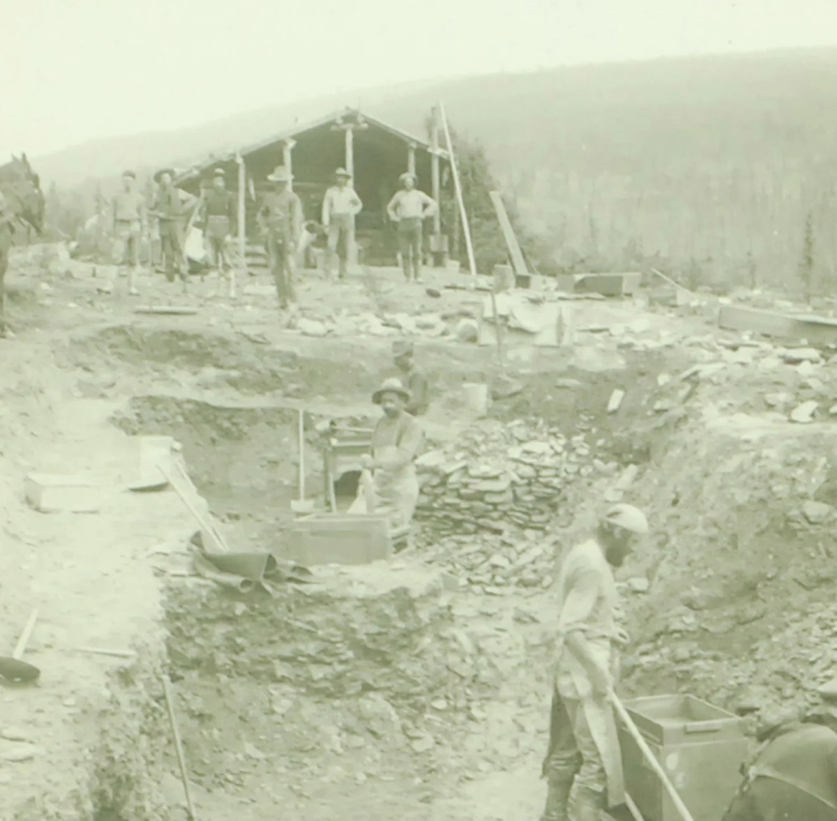 MEN WORKING IN BONANZA ANTIQUE PHOTO ON GLASS