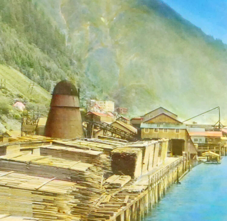 Sawmill in Juneau HAND TINTED ANTIQUE PHOTO ON GLASS