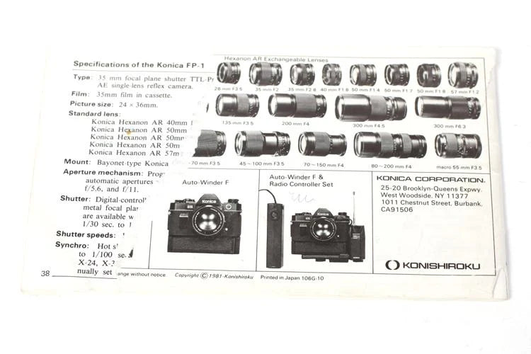 Konica Fp-1 Program 35mm Camera Manual