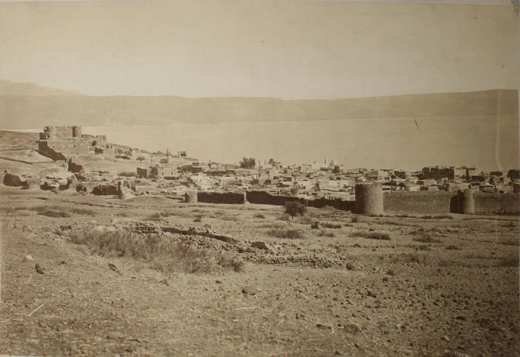 ALBUMEN SWEEPING VIEW OF TIBERIADE FROM THE WEST AT THE SEA OF GALILEE. RARE.