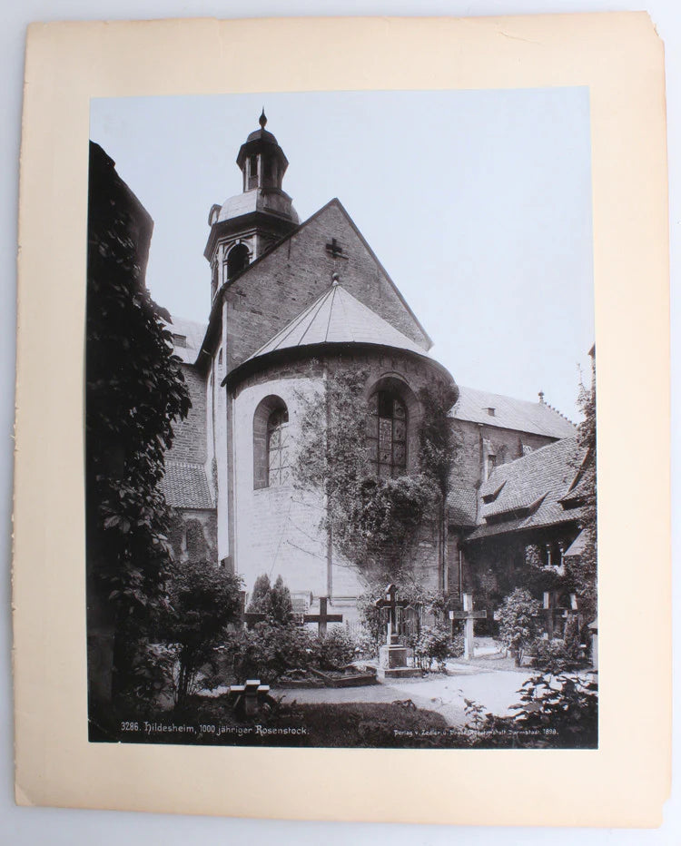 8X10 1898 SILVER PRINT OF HILDESHEIM CATHEDRAL CEMETERY - GERMANY
