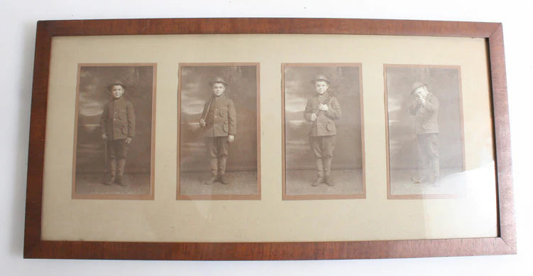 SET OF FOUR PORTRAITS OF BOY IN CADET UNIFORM W/ GUN - MATTED FRAMED