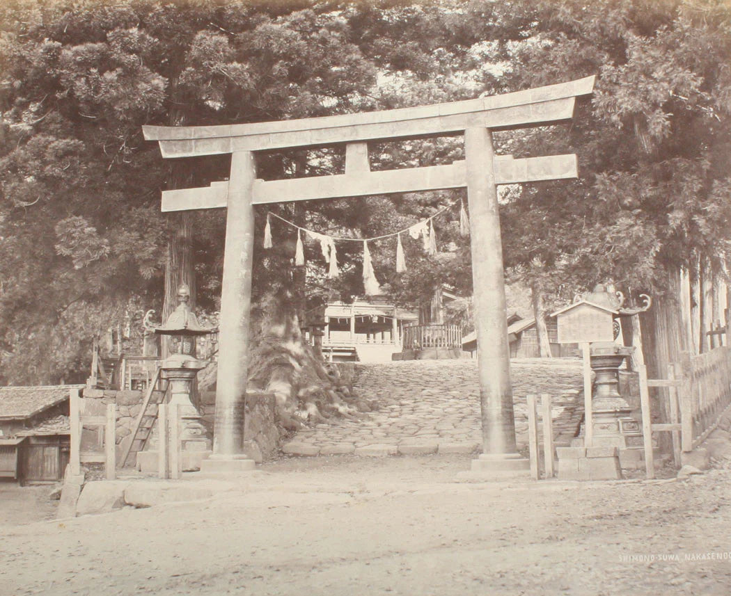 JAPANESE SHINTO SHRINE, SHIMONO SUWA NAKASENDO. ALBUMEN.