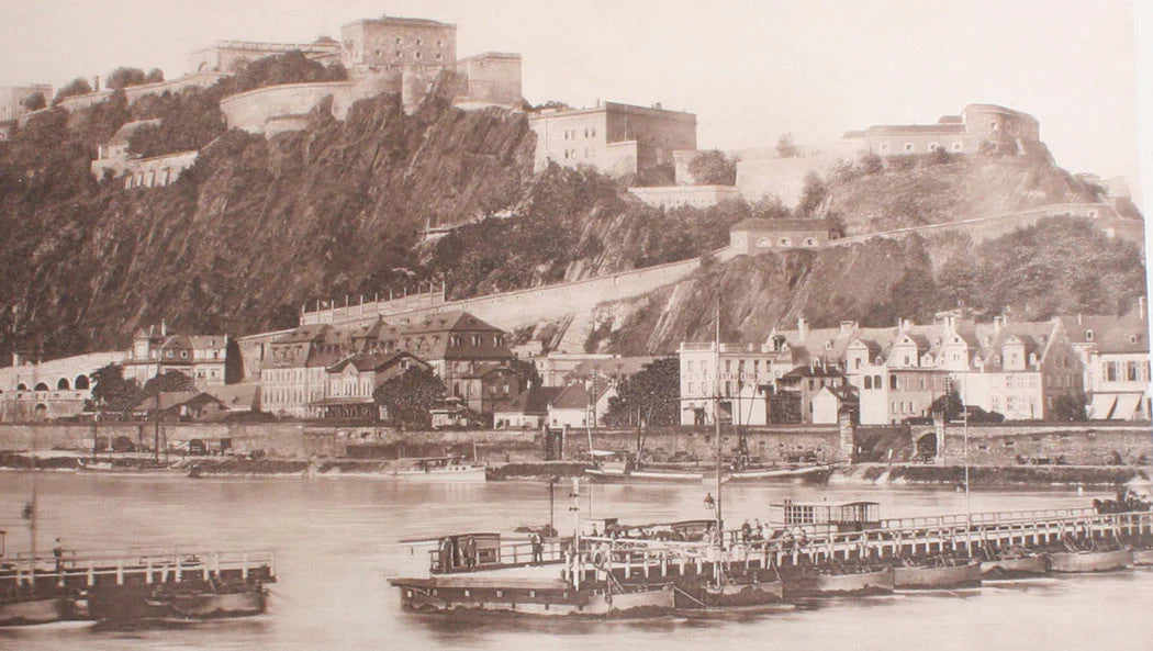 EHRENBREITSTINE FORTRESS. PHOTOGRAVURE BY SCHUSTER, BERLIN, GERMANY.