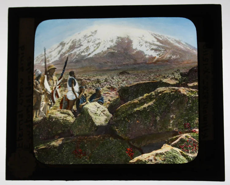 COLOR PHOTO ON GLASS OF EXPLORER W/ AMERICAN FLAG TRIBES - KILIMANJARO