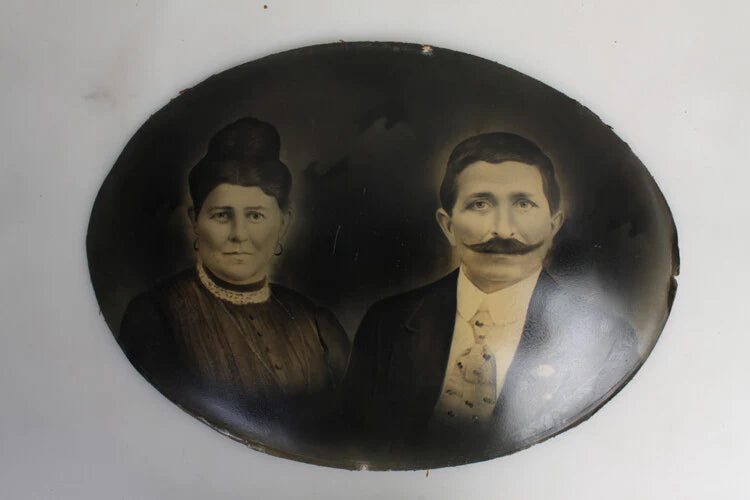 13X19 CONVEX PORTRAIT OF HAND PAINTED COUPLE IN NICE CLOTHING
