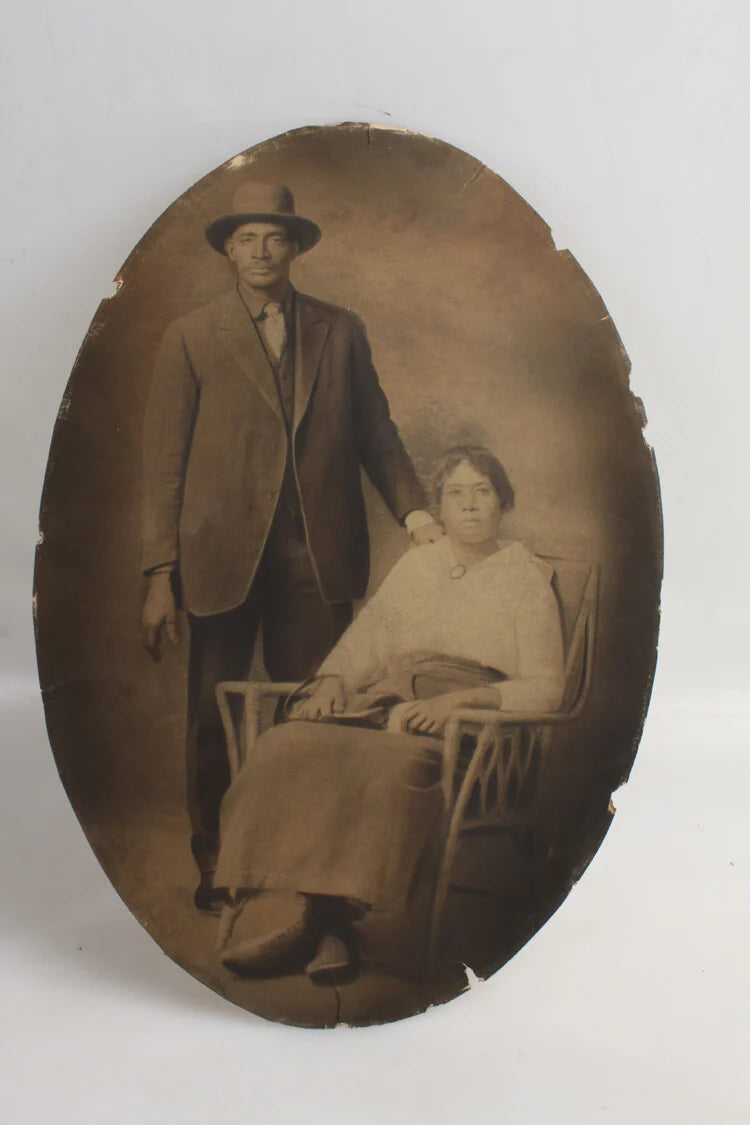RARE 13X19 CONVEX PORTRAIT OF OLDER AFRICAN AMERICAN COUPLE - BEAUTIFUL