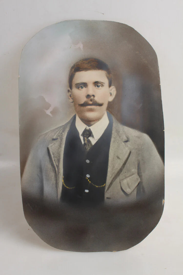 12X19 CONVEX PORTRAIT OF YOUNG MAN W/ STUNNING BLUE EYES - HAND COLORED