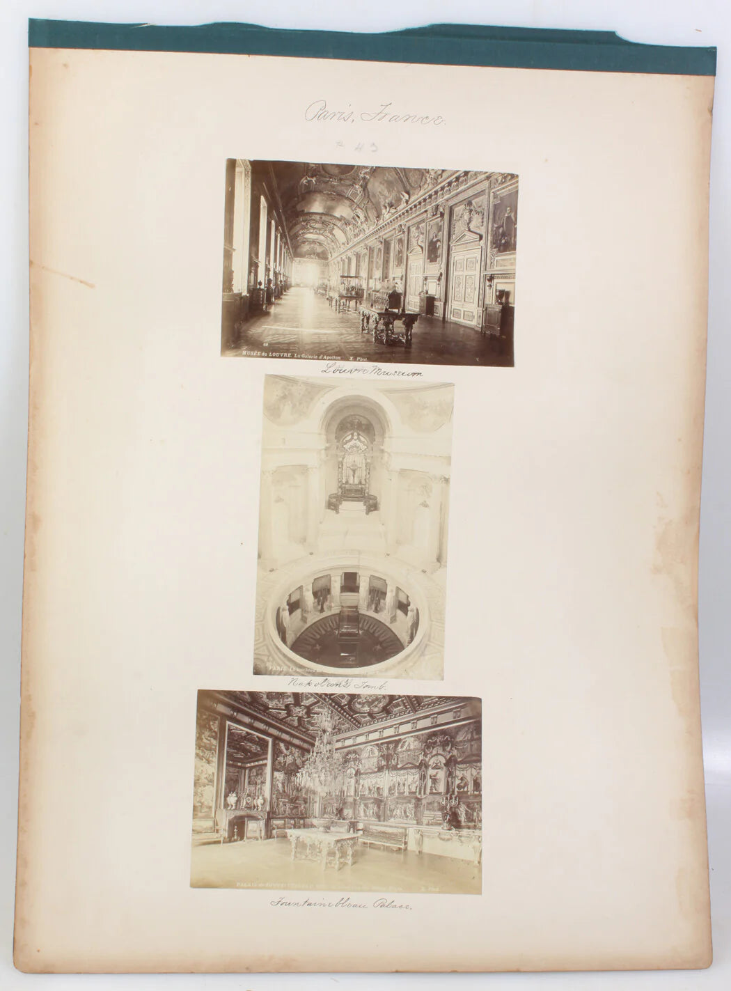 PARIS, FRANCE HISTORIC SITES. LOUVRE, NAPOLEON TOMB, PALACES. 6 ALBUMEN PHOTOS.