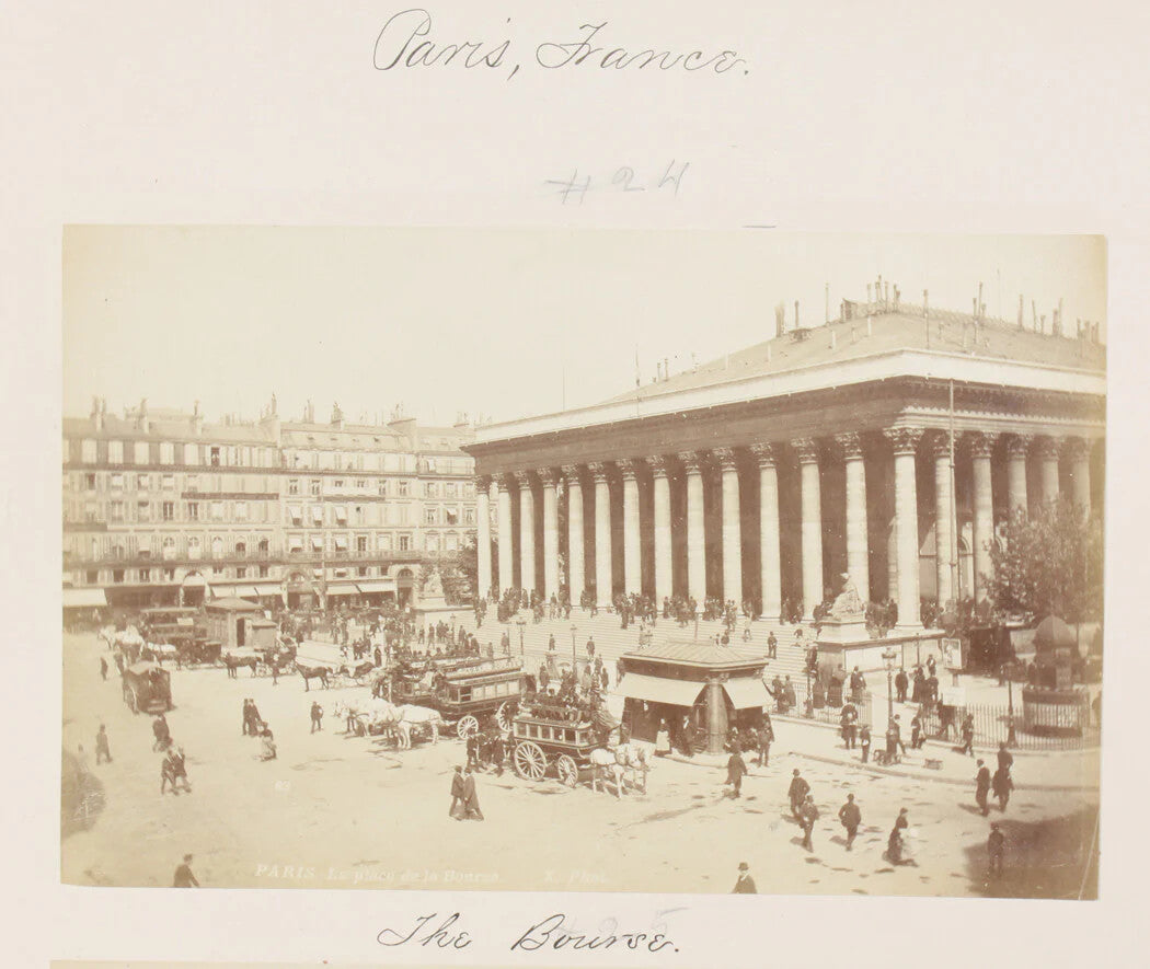 THE BOURSE, PARIS, FRANCE. STREET SCENE, CARRIAGE TRAFFIC. 8x10 reprint