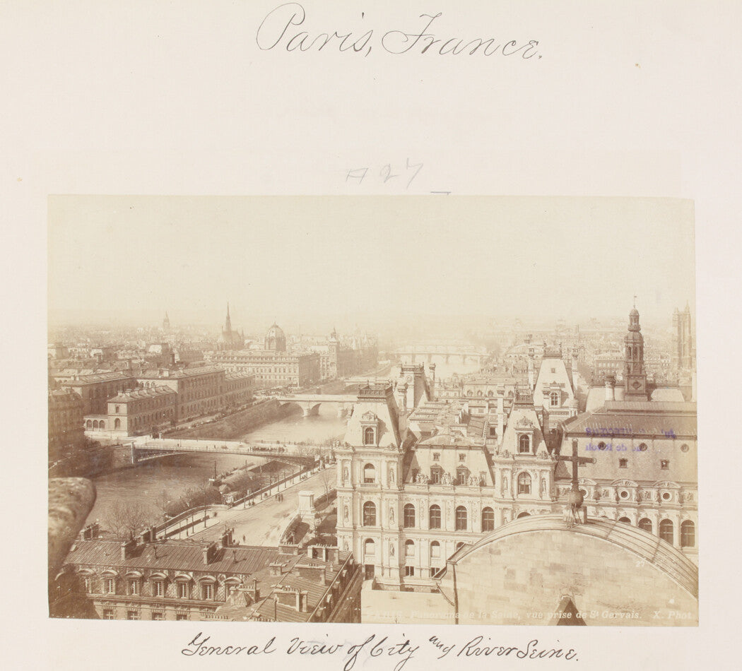 GENERAL VIEW OF PARIS AND THE RIVER SEINE, FRANCE. 8x10 reprint