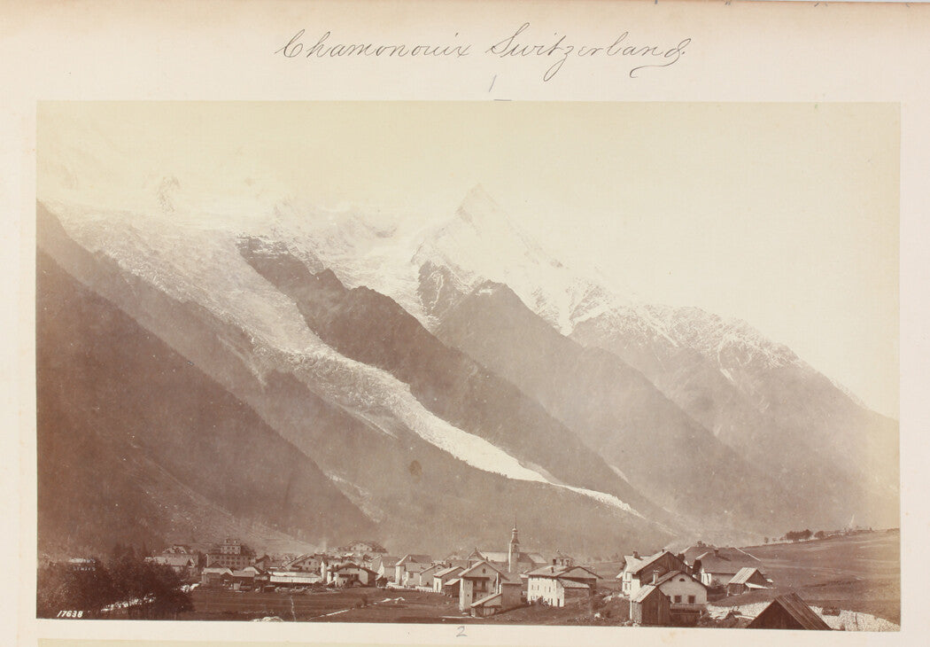 CHAMONIX, SWITZERLAND. VILLAGE AT MOUNTAIN BASE. 8x10 reprint