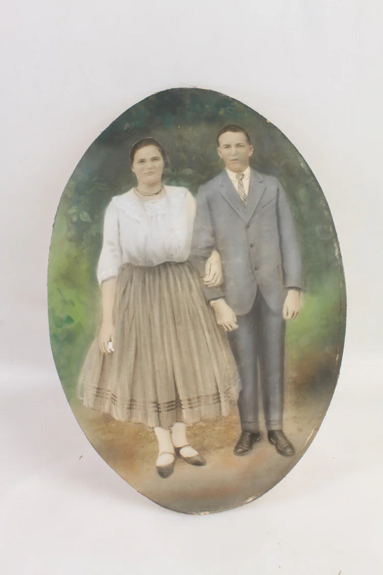 13X19 CONVEX PORTRAIT OF COUPLE BEAUTIFUL HAND COLORED - HOMESTEAD, PA