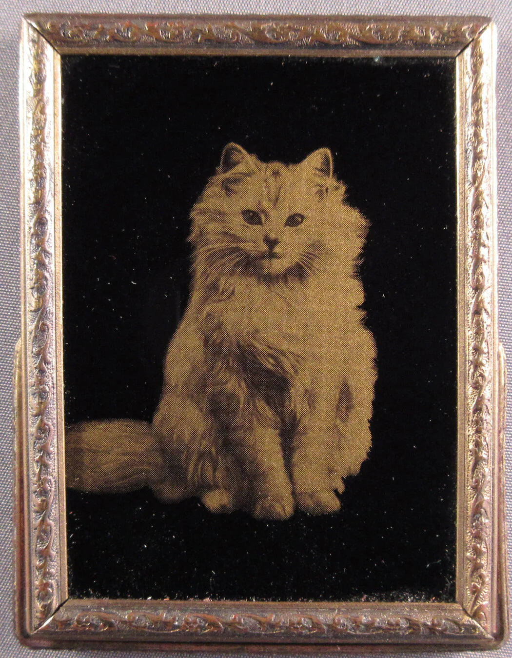 CAT OROTONE/MIRROR. ART DECO RARE PRESENTATION. 2.5 X 2 INCHES. FREE STANDING