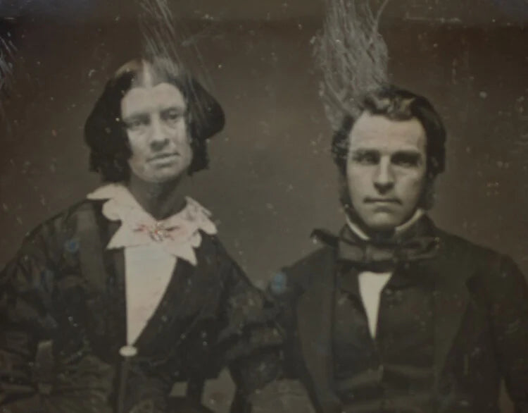 DAGUERREOTYPE PORTRAIT OF GREAT LOOKING COUPLE W/ GILDED JEWELRY