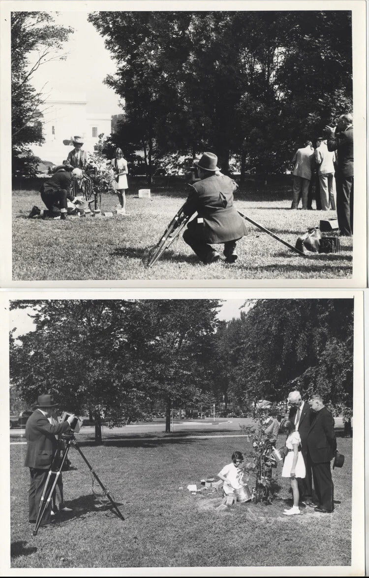 SILVER PHOTOS OF PRESIDENT HARDING FAMILY PLANTING A TREE - SET OF TWO