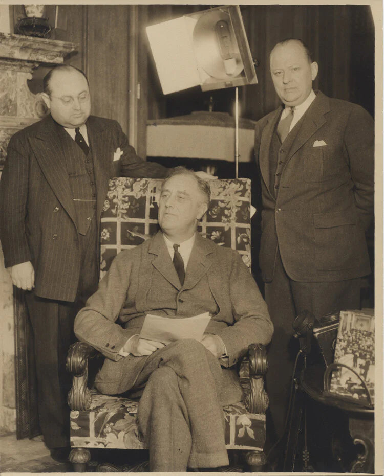 PHOTOS OF PRES FRANKLIN D. ROOSEVELT PREPARING FOR A FIRESIDE CHAT - SET OF TWO