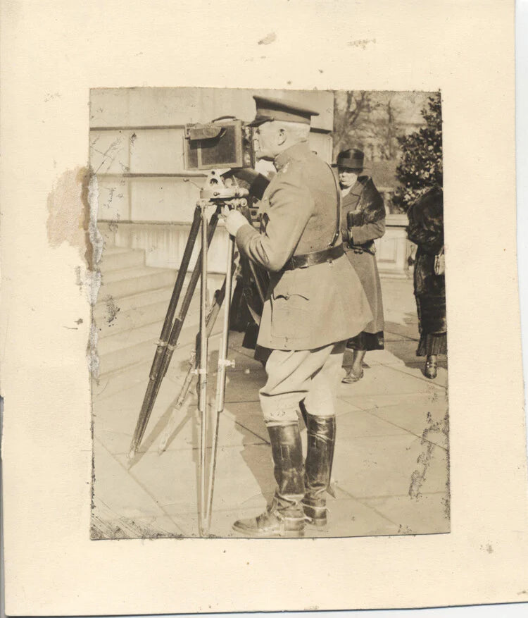 PHOTO OF GENERAL JOHN BLACK JACK PERSHING W/ VINTAGE MOVIE CAMERA