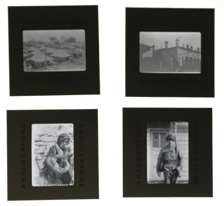 35MM SLIDES OF WWII SOLDIER IN INDIA W/ SOLDIERS, ELEPHANTS, MORE - SET OF 95