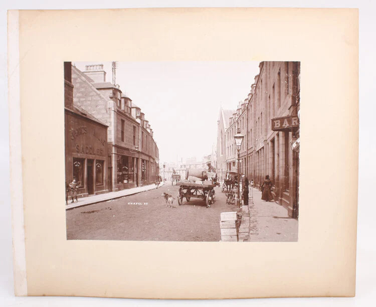 ALBUMEN PHOTO OF CHAPEL STREET SCENE W/ WAGONS PEOPLE - ABERDEEN, SCOTLAND