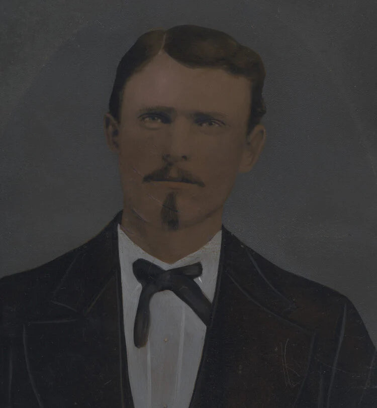 FULL PLATE HAND TINTED TINTYPE PORTRAIT OF HANDSOME YOUNG MAN W/ STERN EYES