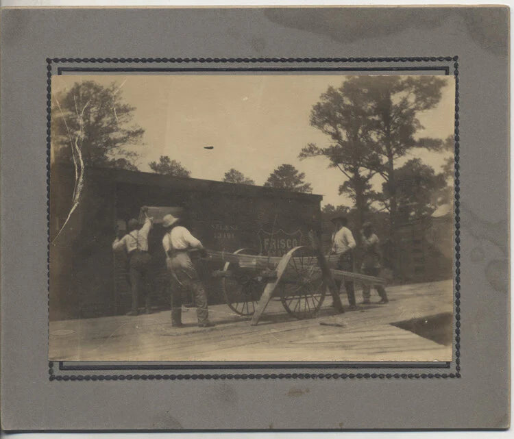 VINTAGE PHOTO OF AFRICAN-AMERICAN MEN LOCATING FRISCO SYSTEM TRAIN