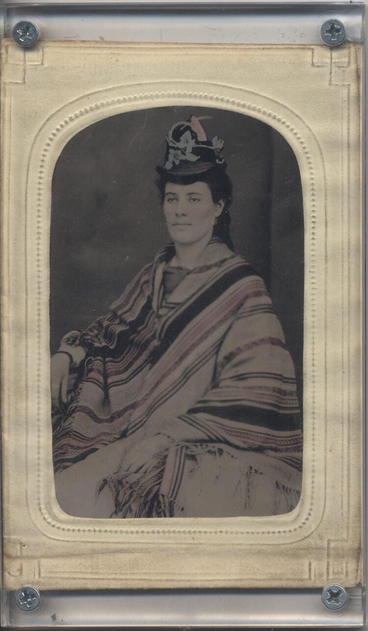 Stunning Handcolored Portrait Of Beautiful Woman In Large Hat