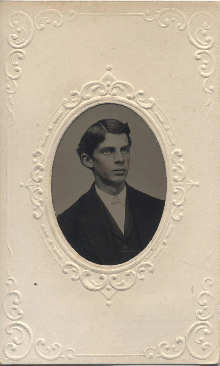 TINTYPE PORTRAIT OF HANDSOME YOUNG MAN W/ RED TINTED CHEEKS