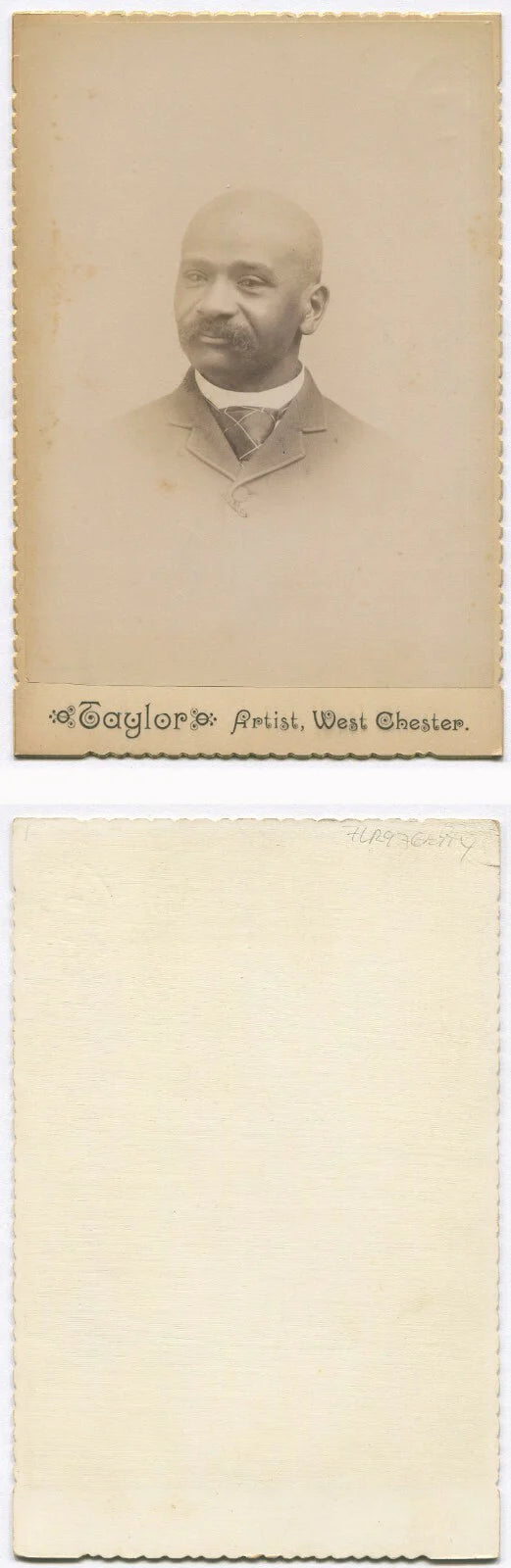 AFRICAN AMERICAN MAN, BALD W/THICK MUSTACHE. CABINET CARD.
