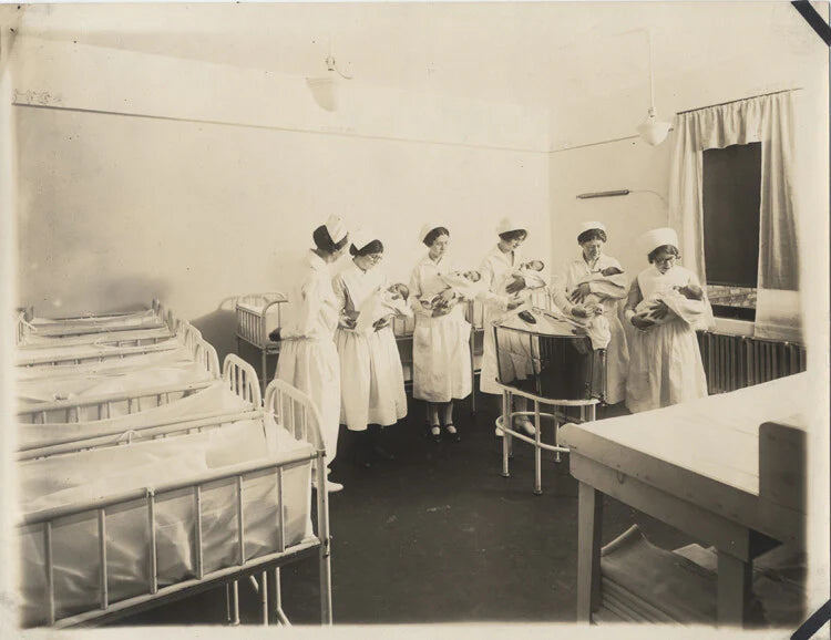 PHOTOS OF ROSELAND COMMUNITY HOSPITAL W/ NURSES, BABIES, & PATIENTS - SET OF TWO