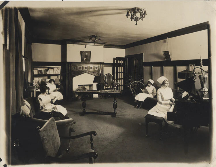 PHOTOS OF ROSELAND COMMUNITY HOSPITAL W/ NURSES LOUNGING & LEARNING - SET OF TWO