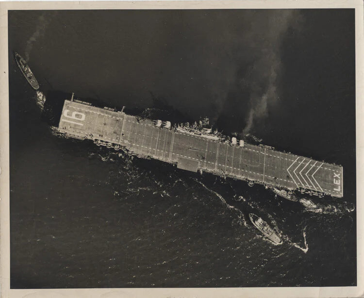 8X10 PHOTOS OF USS LEXINGTON WWII AIRCRAFT CARRIER - SET OF TWO