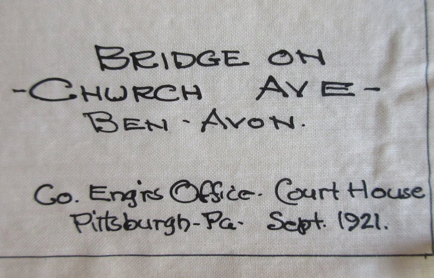 CHURCH AVE BRIDGE, BEN AVON, PA. ENGINEER SPEC. 1921. ORIGINAL PEN&INK DETAIL.