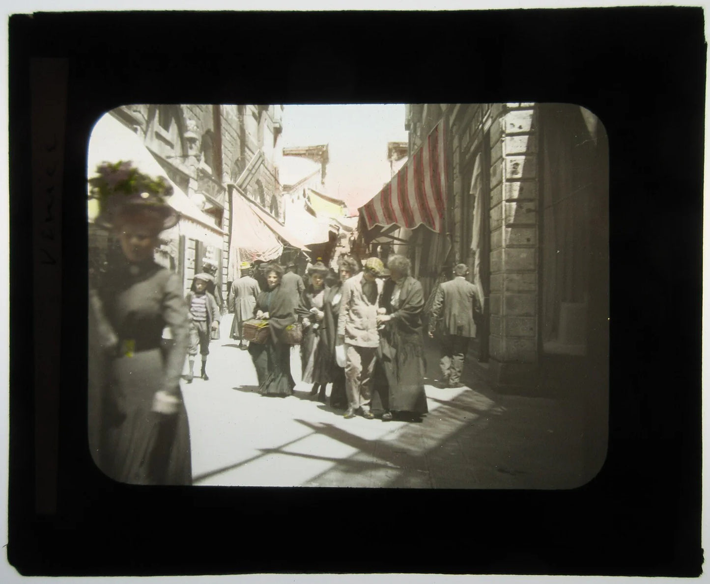 STREET SCENE, VENICE, ROME. PHOTO ON GLASS, LANTERN SLIDE.